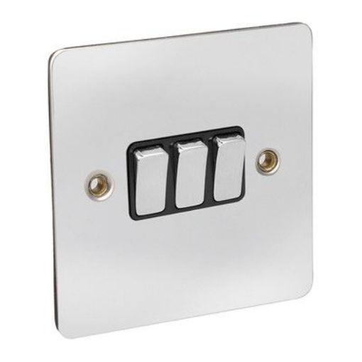 Picture of CED Flat Switch 10a 3g 2w Chrome Black Insert