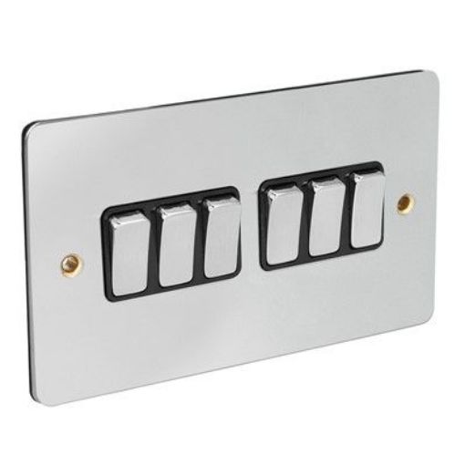 Picture of CED Flat Switch 10a 6g 2w Chrome Black Insert