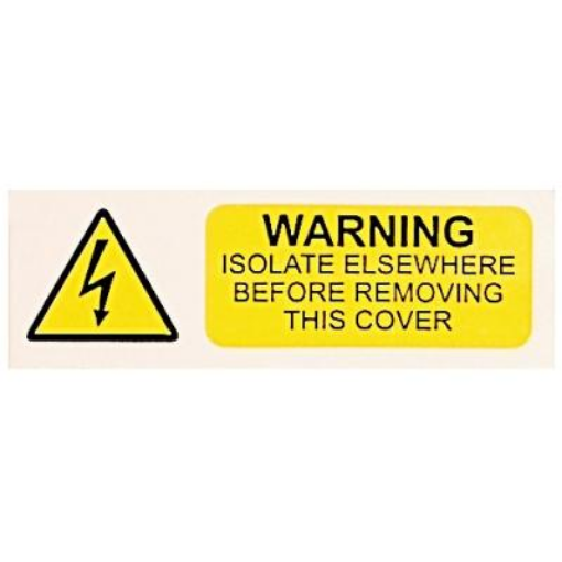 Picture of Industrial Signs Label Warning Isolate Elsewhere Self Adhesive Vinyl Pack of 10 75x25mm Yellow/Black on White | IS0110SA