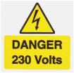 Picture of Industrial Signs Label Danger 230 Volts Self Adhesive Vinyl Pack of 10 75x75mm Yellow/Black on White | IS1910SA