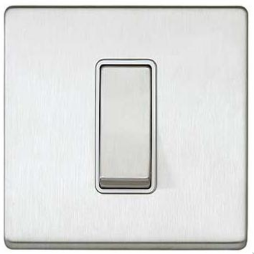 Picture of MK Electric Switch 1 Gang SP 2 Way Rocker Large White Insert Aspect 20A Brushed Stainless Steel | K23471BSSW