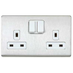 Picture of MK Electric Socket 2 Gang Switched DP White Inserts Aspect Brushed Stainless Steel | K24347BSSW