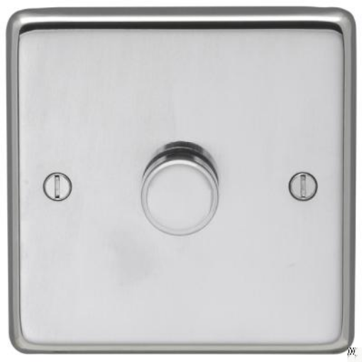 Picture of Eurolite Dimmer Switch LED 1 Gang 2 Way Push On Off Round Edge Matching Knob Polished Stainless Steel | PSS1DLED