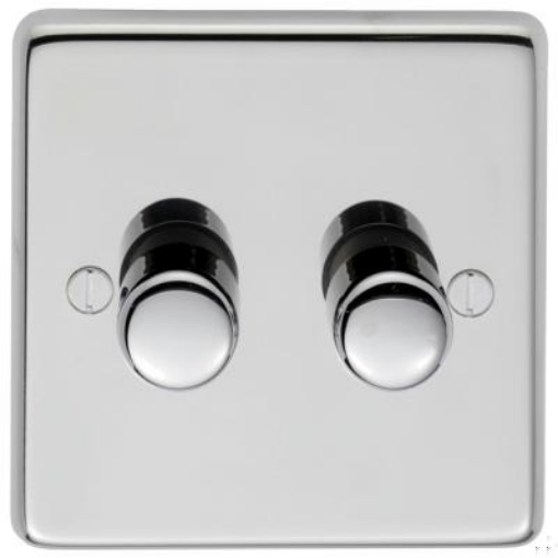 Picture of Eurolite Dimmer Switch LED 2 Gang 2 Way Push On Off Round Edge Matching Knob Polished Stainless Steel | PSS2DLED