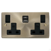 Picture of Click Socket 2 Gang Switched with Twin USB Outlet Type A & Type C Deco 13A 2x2.1A Antique Brass | VPAB786BK