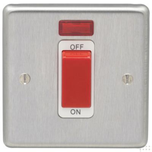 Picture of Eurolite Cooker Control Switch 1 Gang DP with Neon Red White Insert 45A 86x86x7mm Satin Stainless Steel | SSS45ASWNSW