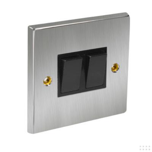 Picture of Axiom Switch 2 Gang 2 Way Black Insert 10A 95x95x10mm Satin Chrome | WSCS22B