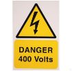 Picture of Industrial Signs Label Danger 400 Volts Self Adhesive Rigid PVC Pack of 1 150x225mm Yellow/Black on White | IS5101RP