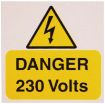 Picture of Industrial Signs Label Danger 230 Volts Self Adhesive Rigid PVC Pack of 5 75x75mm Yellow/Black on White | IS1705RP