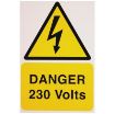 Picture of Industrial Signs Label Danger 230 Volts Self Adhesive Rigid PVC Pack of 1 150x225mm Yellow/Black on White | IS4901RP