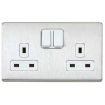 Picture of MK Electric Socket 2 Gang Switched DP White Inserts Aspect Brushed Stainless Steel | K24347BSSW